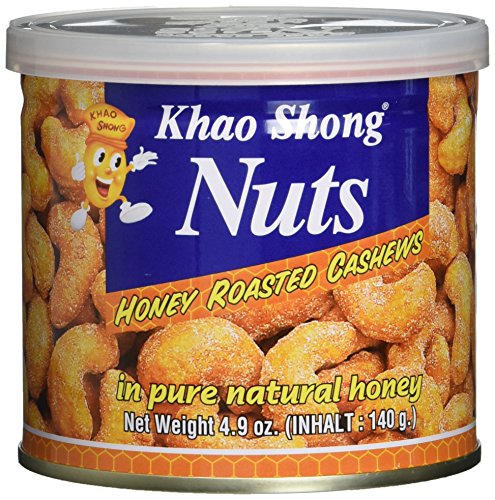 Khao Shong Honey Roasted Cashews, geröstete Cashewkerne mit Honig überbacken, knuspriger Snack für unterwegs, (1 x 140 g Dose) von Khao Shong