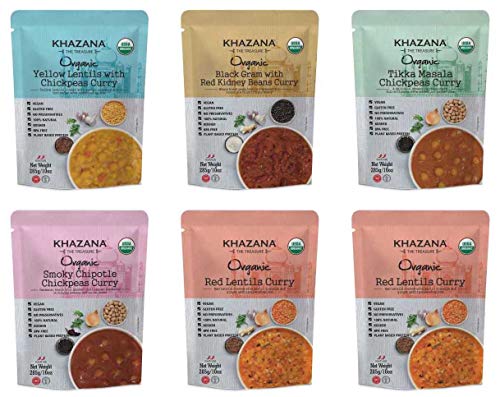 Khazana indian entrée Gourmet - (voll gekocht und ready-to-eat Mahlzeiten / Snacks / Abendessen für einen leckeren Bissen der indischen Küche Essen) (VARIETY PACK All 5 Flavors) von Khazana