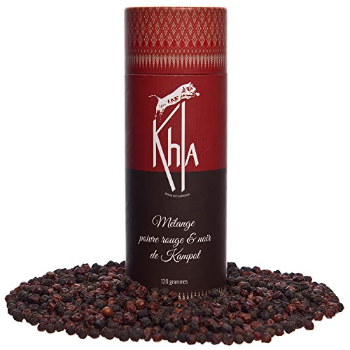 Khla - Mischung Schwarzer & Roter Kampot Pfeffer Bio - Tube Pfefferkörner 120g - Grand Cru Rare - Zutat Küche - Direkt vom Erzeuger - Limitierte Produktion - Asiatisches Gewürz - Herkunft Kambodscha von Khla