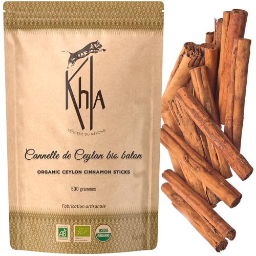 Khla - Ceylon Zimtstangen Bio 500g - Premium Ceylon Zimt Ganz - Aus Sri Lanka – Zum Bastel, Kochen und Backen - Asiatische Gewürze - Weihnacht Zutat von Khla