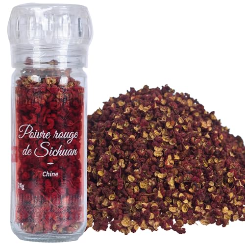 Khla – Roter Sichuan-Pfeffer 24 g – Nachfüllbare Mühle – Feine Lebensmittelzutat – Rote Sichuan-Beeren – Direkter Produzent – ​​Asiatisches Gewürz Timut Szechuan-Pfeffer – Herkunft China von Khla
