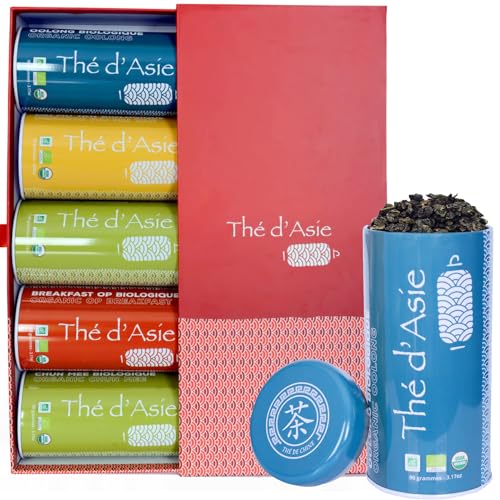 Set mit biologischem Tee - Sortiment aus grünem, schwarzem, weißem und blauem Oolong-Tee - Prestige-Set Thé d'Asie von Khla