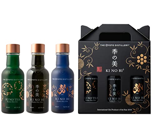 KI NO BI Three Tasting Set, Kyoto Dry Gin Probierset mit Kyoto Classic, Kyoto SEI & Kyoto TEA, Gin Geschenk-Box mit drei Miniatur-Flaschen, 3 x 200ml von Ki No Bi