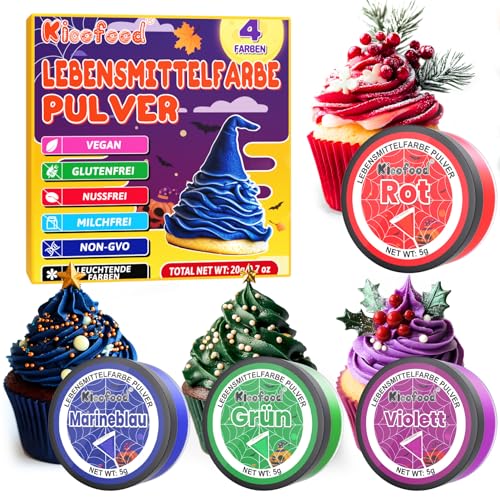 Lebensmittelfarbe Pulver - 4 Farben Lebensmittelfarbe, Konzentriertes Food colouring, Lebensmittelfarbe Rot Grün Marineblau Violett zum Kuchendekorieren, Backen, Zuckerguss, Dessert, Kochen - 5g Lebensmittelfarbe Pulver - 4 Farben Lebensmittelfarbe, Konzentriertes Food colouring, Lebensmittelfarbe Rot Grün Marineblau Violett zum Kuchendekorieren, Backen, Zuckerguss, Dessert, Kochen - 5g von Kicofood