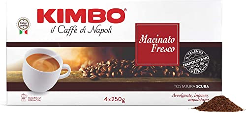 Kimbo 4 x 250 g Macinato Fresco Espresso, Medium Roast, für Espresso-Maschine, 1 kg, 1000 g von Kimbo