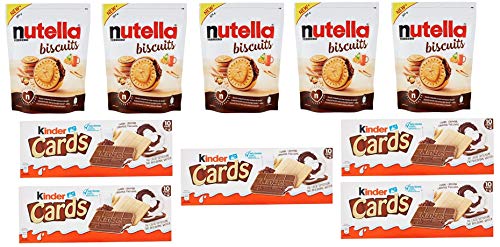 Testpaket Ferrero Nutella Biscuits ( 5 x 304g ) - Kinder Cards ( 5 x 128g ) gefüllte Kekse 10 Stücke biscuits cookies Italienische Kekse von Kinder