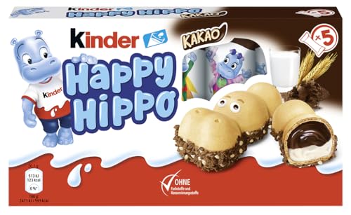 kinder Happy Hippo Kakao – Knusprige Waffelspezialität mit Milch- und Kakaocreme – 1 Packung mit je 5 Einzelriegeln à 20,7g kinder Happy Hippo Kakao – Knusprige Waffelspezialität mit Milch- und Kakaocreme – 1 Packung mit je 5 Einzelriegeln à 20,7g von Kinder