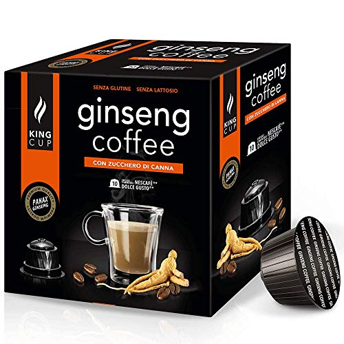 King Cup - 1 Packung mit 10 Ginseng mit Brauner Rohrzucker Kapseln, 10 Kapseln 100% Kompatibel mit dem Nescafè Dolce Gusto-System von Ginseng Getränk, Glutenfrei und Laktosefrei von King Cup