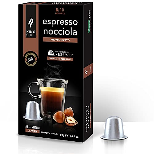 King Cup - 1 Packung mit 10 Kaffe Espresso mit Haselnuss Kapseln, 10 Kapseln 100% Kompatibel mit dem Nespresso-System von Haselnusskaffee Getränk, Glutenfrei und Laktosefrei von King Cup
