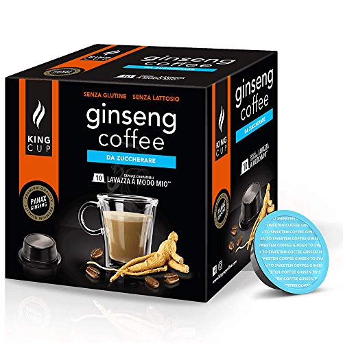 King Cup - 1 Packung mit 10 Zuckerfreier Ginseng Kapseln, 10 Kapseln 100% Kompatibel mit dem Lavazza a Modo Mio-System von Ginseng Getränk, Glutenfrei und Laktosefrei von King Cup