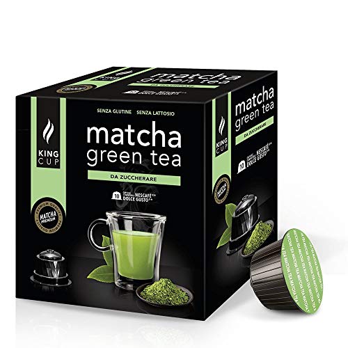 King Cup - 1 Packung mit 10 Zuckerfreier Matcha-Tee Kapseln, 10 Kapseln 100% Kompatibel mit dem Nescafè Dolce Gusto-System von Matcha-Tee Getränk, Glutenfrei und Laktosefrei von King Cup