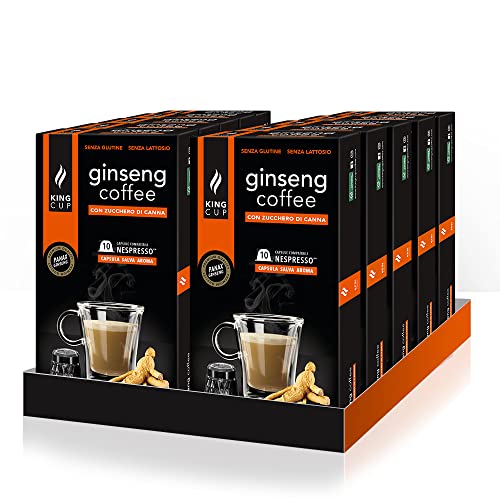 King Cup - 10 Packungen mit 10 Ginseng mit Brauner Rohrzucker Kapseln, 100 Kapseln 100% Kompatibel mit dem Nespresso-System von Ginseng Getränk, Glutenfrei und Laktosefrei von King Cup