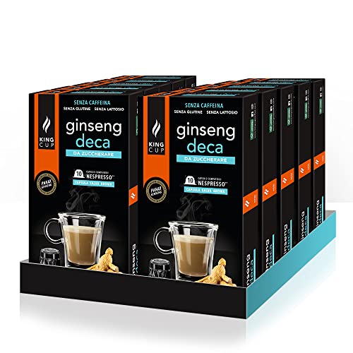 King Cup - 10 Packungen mit 10 Zuckerfreier Ginseng Deca Kapseln, 100 Kapseln 100% Kompatibel mit dem Nespresso-System von Ginseng Getränk, Glutenfrei und Laktosefrei King Cup - 10 Packungen mit 10 Zuckerfreier Ginseng Deca Kapseln, 100 Kapseln 100% Kompatibel mit dem Nespresso-System von Ginseng Getränk, Glutenfrei und Laktosefrei von King Cup