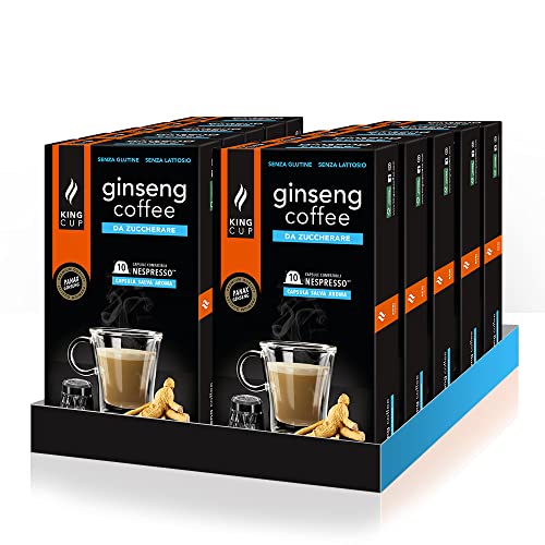 King Cup - 10 Packungen mit 10 Zuckerfreier Ginseng Kapseln, 100 Kapseln 100% Kompatibel mit dem Nespresso-System von Ginseng Getränk, Glutenfrei und Laktosefrei von King Cup