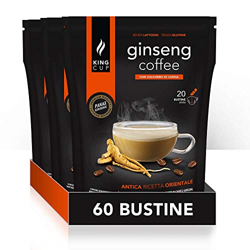 King Cup - 3 Verpackung mit 20 Ginseng mit Brauner Rohrzucker Lösliche Beutel, 60 Sticks von 20 Gr für Golden Milk Getränk, zu Heißem Wasser Geben, Glutenfrei und Laktosefrei von King Cup