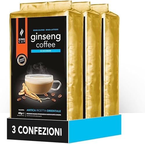 King Cup - 3 Verpackungen mit 400 Gr Zuckerfreier Ginseng-Löslichem Kaffeepulver zum Süßen, Ideal zum Hinzufügen zu Heißem Wasser, Glutenfrei, Laktosefrei und Gentechnikfrei King Cup - 3 Verpackungen mit 400 Gr Zuckerfreier Ginseng-Löslichem Kaffeepulver zum Süßen, Ideal zum Hinzufügen zu Heißem Wasser, Glutenfrei, Laktosefrei und Gentechnikfrei von King Cup