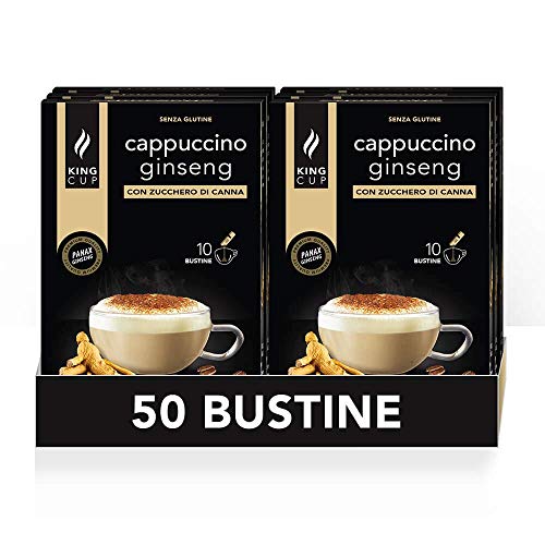 King Cup - 5 Packungen mit 10 Ginseng Cappuccino mit Zuckerrohr Lösliche Beutel, 50 Sticks von 10 Gr für Ginseng Getränk, zu Heißem 60 ml Wasser Geben, Glutenfrei King Cup - 5 Packungen mit 10 Ginseng Cappuccino mit Zuckerrohr Lösliche Beutel, 50 Sticks von 10 Gr für Ginseng Getränk, zu Heißem 60 ml Wasser Geben, Glutenfrei von King Cup