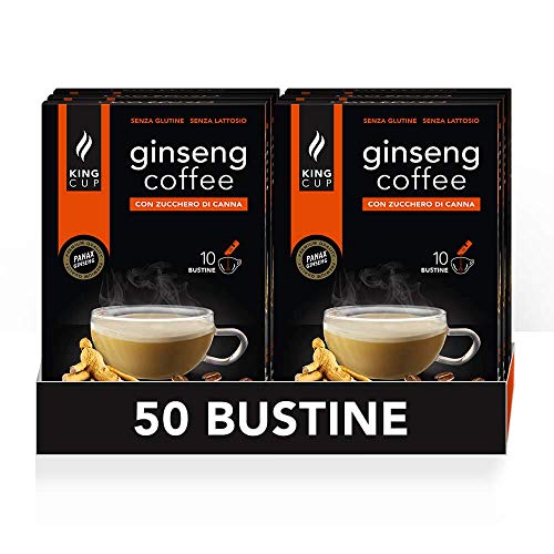King Cup - 5 Packungen mit 10 Ginseng mit Brauner Rohrzucker Lösliche Beutel, 50 Sticks von 9 Gr für Ginseng Getränk, zu Heißem 60 ml Wasser Geben, Glutenfrei und Laktosefrei King Cup - 5 Packungen mit 10 Ginseng mit Brauner Rohrzucker Lösliche Beutel, 50 Sticks von 9 Gr für Ginseng Getränk, zu Heißem 60 ml Wasser Geben, Glutenfrei und Laktosefrei von King Cup