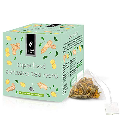 King Cup - Schwarzer Tee mit Ingwer, 4 Packungen mit je 10 biologisch abbaubaren Filtern, Erfrischend und wohltuendes The mit Ingwer und Schwarztee, Superfood, 40 Pyramiden filter, Made in Italy King Cup - Schwarzer Tee mit Ingwer, 4 Packungen mit je 10 biologisch abbaubaren Filtern, Erfrischend und wohltuendes The mit Ingwer und Schwarztee, Superfood, 40 Pyramiden filter, Made in Italy von King Cup
