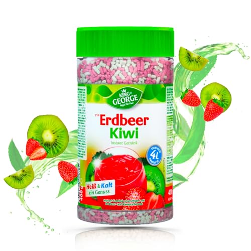 KING GEORGE - Erdbeer Kiwi 12 x 400g - Instant Eistee Mixgetrönk - Sommerlicher Genuss - Vorratspackung - Getränkpulver, Erfrischungsgetränk für Familie, Schichtdienstmitarbeiter, Feier, Party von King George