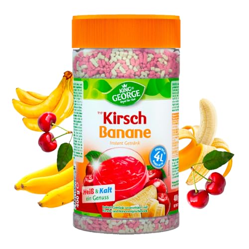 KING GEORGE - Kirsch Banane 12 x 400g - Instant Eistee Mixgetränk mit Vitamin C - Sommerlicher Genuss - Vorteilspackung - Getränkpulver, Erfrischungsgetränk für Familie, Schichtdienstmitarbeiter von King George