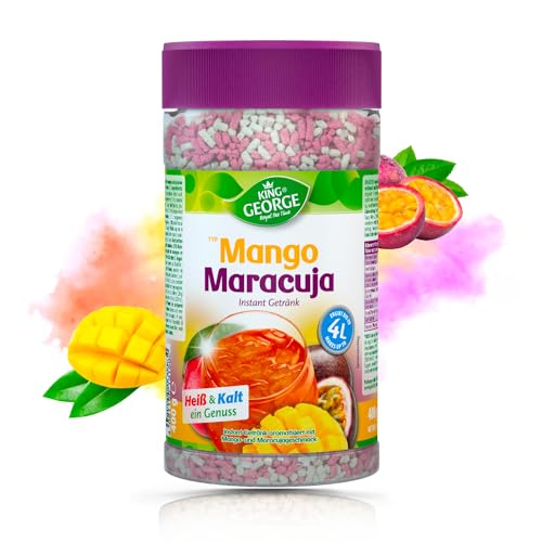 KING GEORGE - Mango Maracuja 12 x 400g Instant Eistee Mixgetränk - Passion Fruit Instantteegetränk Genuss - Vorteilspackung - Getränkpulver, Erfrischungsgetränk für Feier, Karneval, Geburtstag von King George