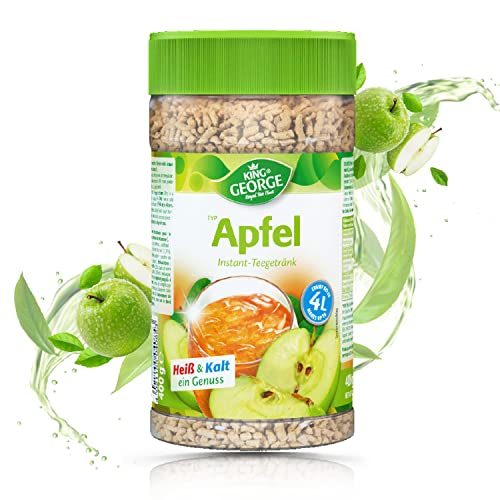 KING GEORGE - Royal Tea Time, Apfel Instantgetränk 6 x 400 g, Heiß & Kalt ein Genuss, Instantteegetränk mit Apfelgeschmack, ergibt bis zu 4 l, Schwarzteeextrakt von King George