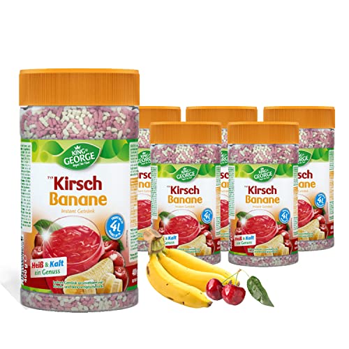 KING GEORGE - Royal Tea Time, Kirsch-Banane Instantgetränk 6 x 400 g, Heiß & Kalt ein Genuss, Instantteegetränk mit Kirsch-Banane Geschmack, Ergibt bis zu 4 l von King George