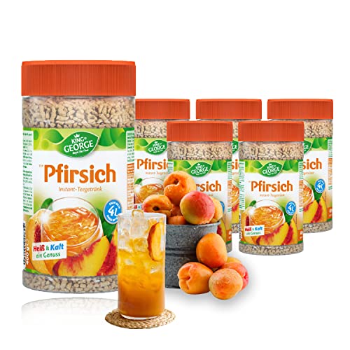 KING GEORGE - Royal Tea Time, Pfirsich Instantgetränk 6 x 400 g, Heiß & Kalt ein Genuss, Instantteegetränk mit Pfirsich Geschmack, ergibt bis zu 4 l, Schwarzteeextrakt KING GEORGE - Royal Tea Time, Pfirsich Instantgetränk 6 x 400 g, Heiß & Kalt ein Genuss, Instantteegetränk mit Pfirsich Geschmack, ergibt bis zu 4 l, Schwarzteeextrakt von King George