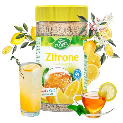 KING GEORGE - Royal Tea Time, Zitrone Instantgetränk 6 x 400 g, Heiß & Kalt ein Genuss, Instantteegetränk mit Zitronengeschmack, ergibt bis zu 4 l, Schwarzteeextrakt von King George