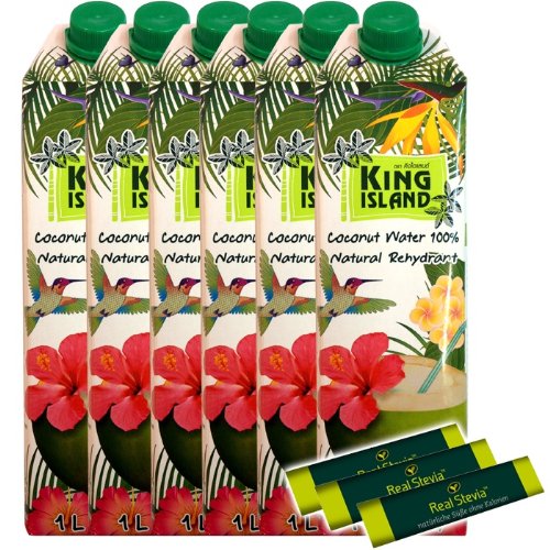 Kokoswasser - King Island - Coconut Water - 100 % - 6 x 1 Liter + 3 x Stevia Stick von King