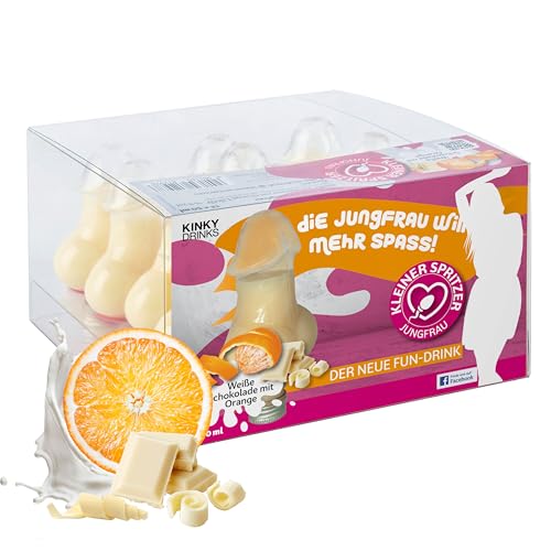 KLEINER SPRITZER „Jungfrau“ weiße Schokolade-Orange-Likör 15% Vol. - 12 x 50 mL = 600 ml – PET Schnidel Formfläschchen - Minis Shot von Kinky Drinks GmbH