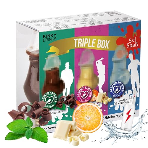 KLEINER SPRITZER Triple Box 3 x 50 mL 15% Vol. - 150 ml - weiße Schoklade-Orange, dunkle Schokolade-Minze, Wodka-E Liköre KLEINER SPRITZER Triple Box 3 x 50 mL 15% Vol. - 150 ml - weiße Schoklade-Orange, dunkle Schokolade-Minze, Wodka-E Liköre von Kinky Drinks