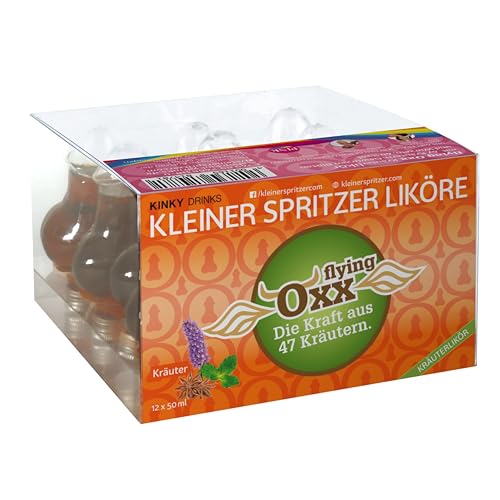 12 X 50 mL Kleiner Spritzer flying OXX Kräuterlikör 40% Vol. – 600 mL – PET Schniedel-Formfläschchen von Kinky Drinks