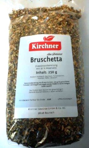 1a Kirchner Gewürze 49706 BRUSCHETTA mit 16% Meersalz ohne Glutamat --- Klarsichtbeutel 250g 1a Kirchner Gewürze 49706 BRUSCHETTA mit 16% Meersalz ohne Glutamat --- Klarsichtbeutel 250g von FOXCUP