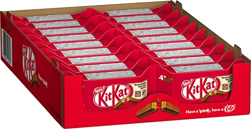 KitKat Schokoriegel mit knackiger Waffel, ummantelt mit zartschmelzender Milchschokolade, leckerer Pausensnack im 4-Finger-Format, 18er Pack (à 4x41.5g) von Kitkat