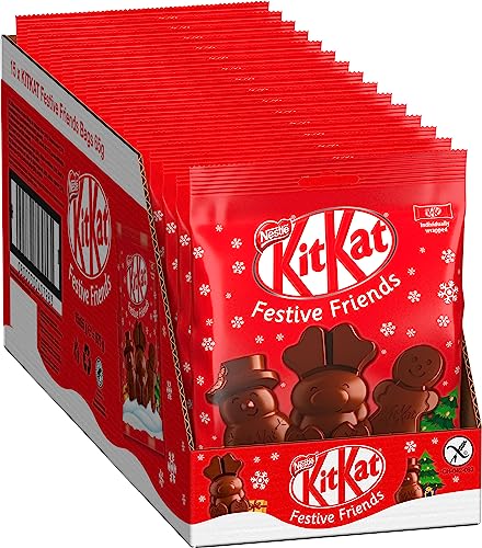 Kitkat NESTLÉ KITKAT Festive Friends Schokoladen-Mix, Mini-Weihnachtsfiguren aus Milchschokolade mit Knusperstückchen, 15er Pack (15 x 65g) von Kitkat