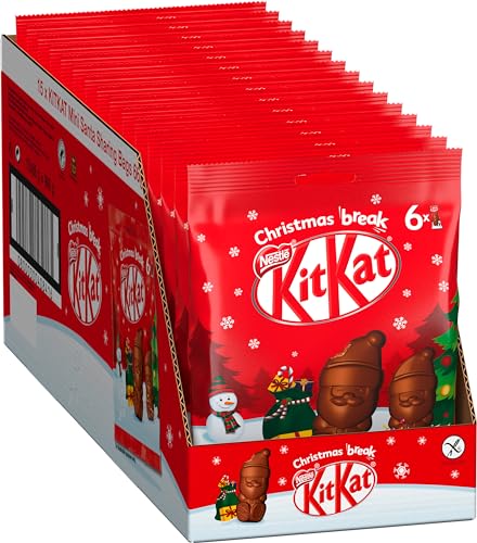 NESTLÉ KITKAT Mini-Weihnachtsmänner aus Milchschokolade, kleine Schokonikoläuse mit Knusperstückchen, 15er Pack (15 x 66g) von Kitkat