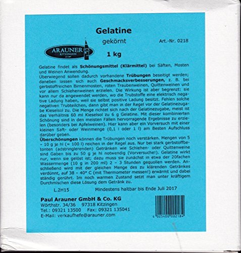 Gelatine Schönungs-Klärmittel für Säften, Mosten + Weinen 1 KG von Kitzinger