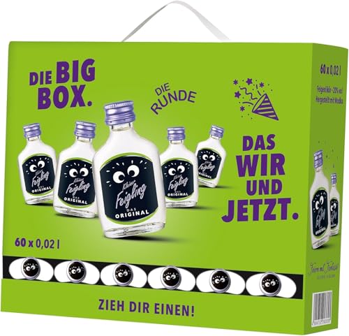 Kleiner Feigling Das Original Big Box (60 x 20ml) – Feinster Vodka mit fruchtigem Feigenaroma – Der kultige Party Schnaps für jede Feier – Frech, fruchtiger Shot – 20 % Vol. von Kleiner Feigling