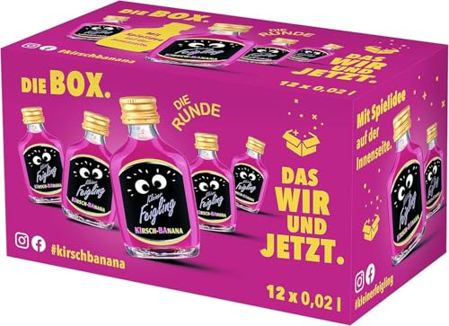 Kleiner Feigling Kirsch-Banana (12 x 20 ml) – Feinster Vodka mit tropischem Kokosgeschmack – Der kultige Party Schnaps für jede Feier – Frech, fruchtiger Shot – 15 % Vol. Premium Likör von Kleiner Feigling