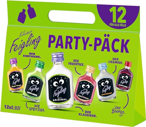 Kleiner Feigling Party Päck (12 x 20ml) – Der kultige Vodka-Schnaps in 6 fruchtigen Sorten – Frech, fruchtige Shots ideal für unterwegs im praktischen Mix-Paket – 15 % Vol. von Kleiner Feigling