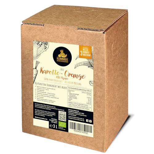 Klimmek Premium - Bio Karotten-Orangen-Agavesaft - 100% purer Direktsaft - 3 L Bag in Box mit Zapfhahn von Klimmek