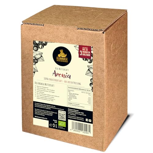 Klimmek Premium BIO Aroniasaft - 100% BIO Direktsaft, Antioxidativ & Tiefgründig, 3 Liter Bag in Box von Klimmek