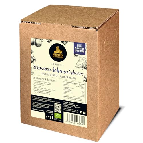 Klimmek Premium BIO Schwarze Johannisbeersaft - 100% BIO Direktsaft, Vollmundig & Intensiv, 3 Liter Bag in Box von Klimmek