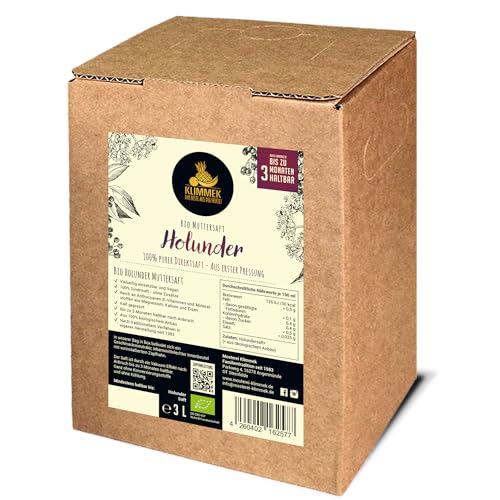 Klimmek Premium Bio Holundersaft - Fliederbeersaft 100% BIO Direktsaft-Muttersaft - pur ohne Zusätze 3 L Bag in Box von Klimmek