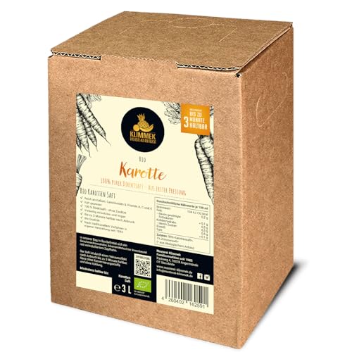 Klimmek Premium Karottensaft/Möhrensaft 100% BIO Direktsaft ohne Zucker 3 L Bag in Box von Klimmek