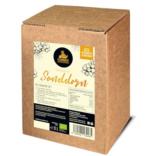 Klimmek Premium Sanddornsaft 100% BIO Direktsaft ohne Zusätze 3 L Bag in Box - Sanddornbeeren aus Mecklenburg Vorpommern vegan von Klimmek