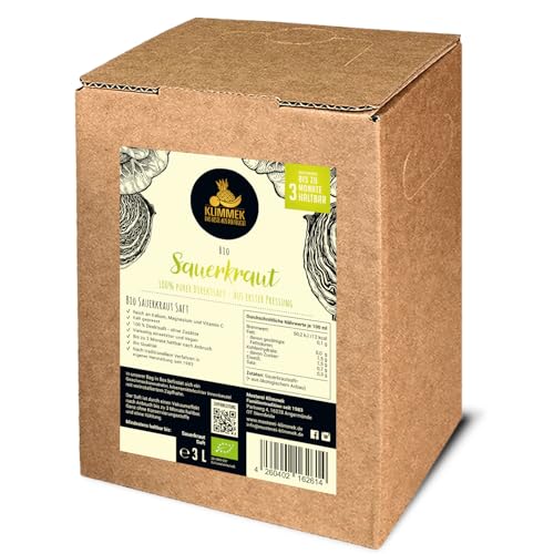 Klimmek Premium - 100% purer Bio Sauerkrautsaft - Direktsaft (milchsauer vergoren) - 3 L Bag in Box mit Zapfhahn von Klimmek
