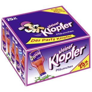 250 Fläschen kleiner Klopfer Schnäpse Pflaume mit 17% Vol. a 0.02l Karneval 10 Boxen 25 Flaschen a 20ml von Klopfer